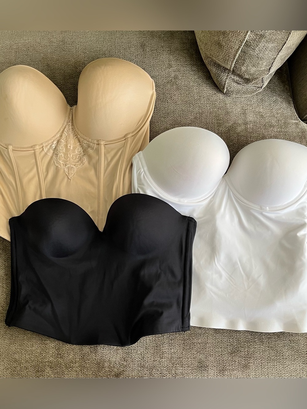 Three Strapless Longline Bras — 1 Felina, 2 Maidenform